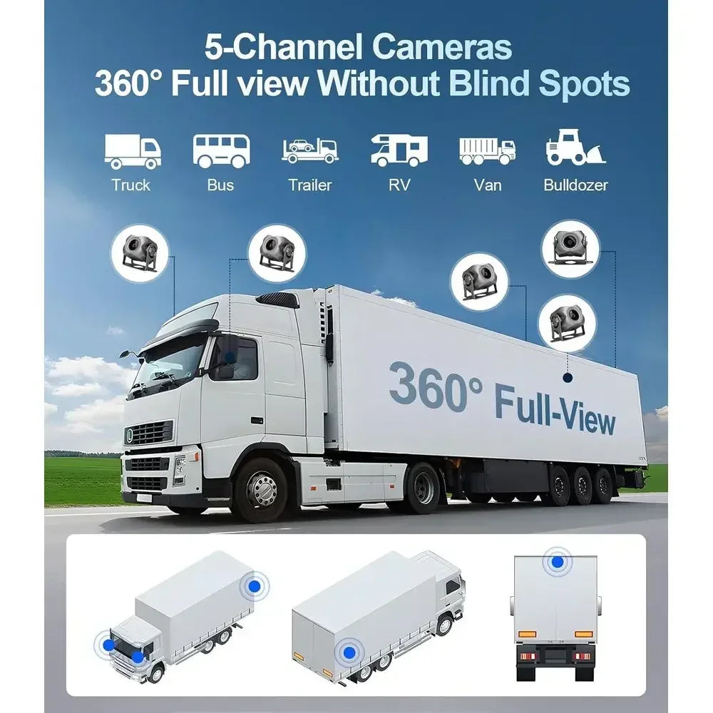 5-Channel 1080P Backup Camera Dash Cam with 10.2'' Monitor,DVR Recording Back Up Camera for RV/Truck/Van/Trailer/SUV Cars, Andro