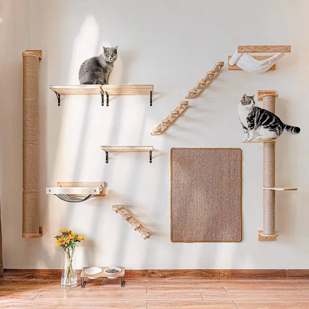 CWV Wall Mounted Cat Climbing Shelf Sisal Scratching Post