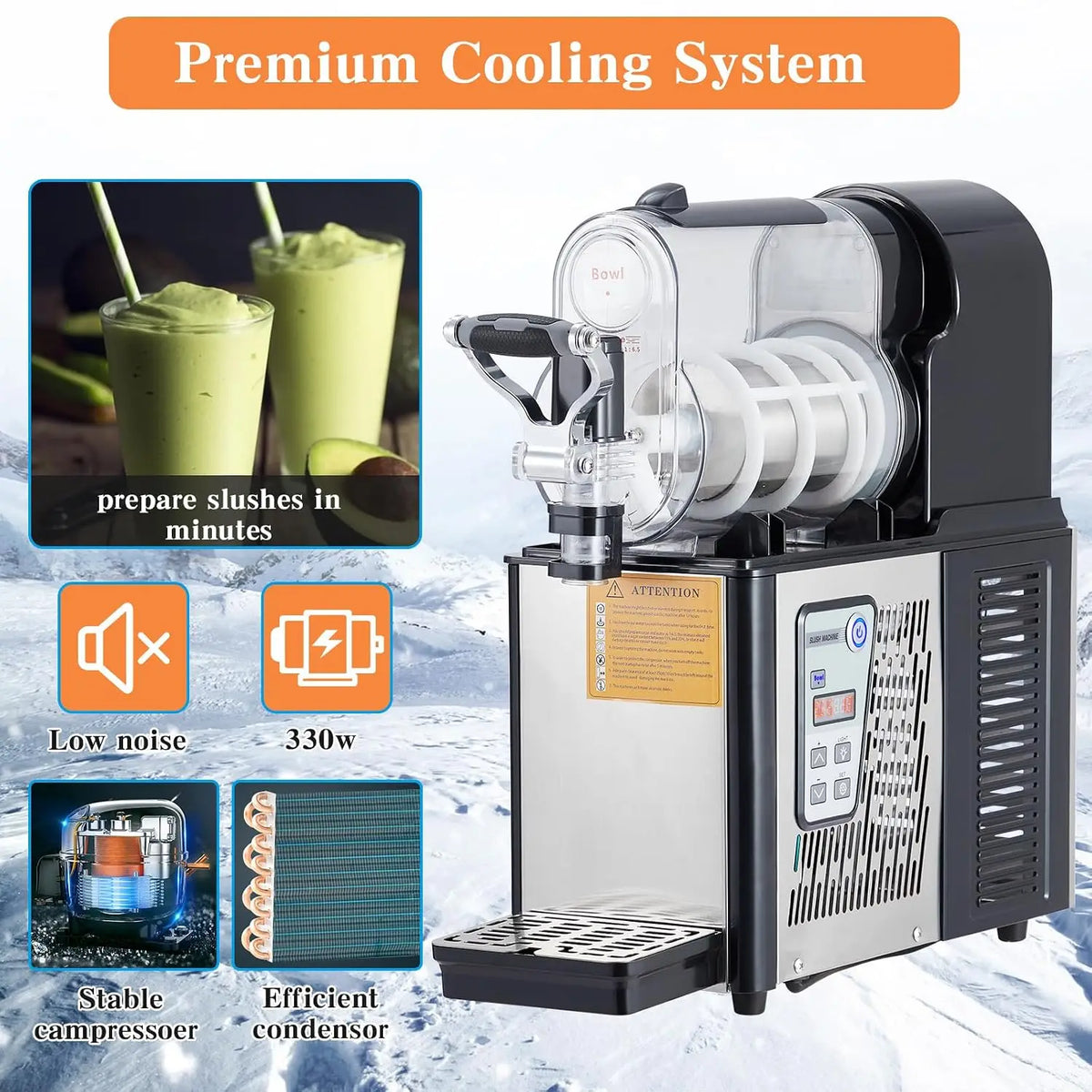 3L Commercial Slushie Machine – 300W Stainless Steel Frozen Drink Maker, Self-Cleaning, for Margaritas, Smoothies & Cocktails, Ideal for Home & Small Business Use, Black