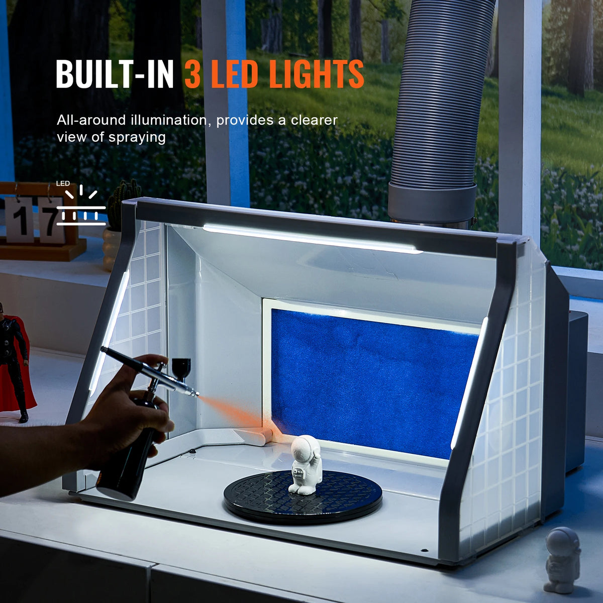 Portable Airbrush Spray Booth With Dual Fans LED Exhaust Hose