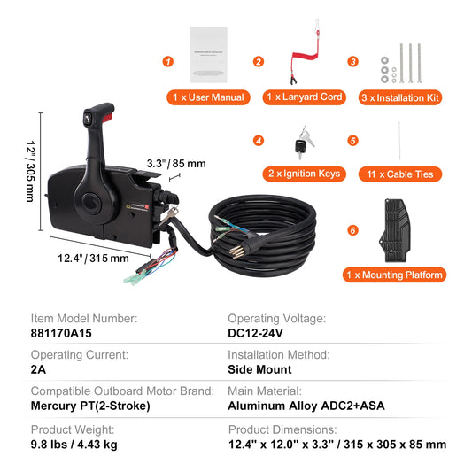 SucceBuy Side Mount Boat Throttle And Trim Switch Kit For Mercury