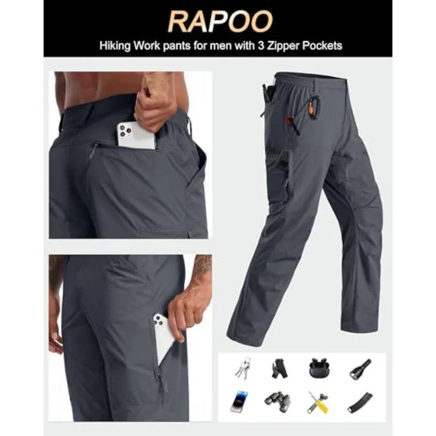 Rapoo Mens Hiking Pants Lightweight Water Resistant Breathable Nylon Cargo Pants with 6 Pockets