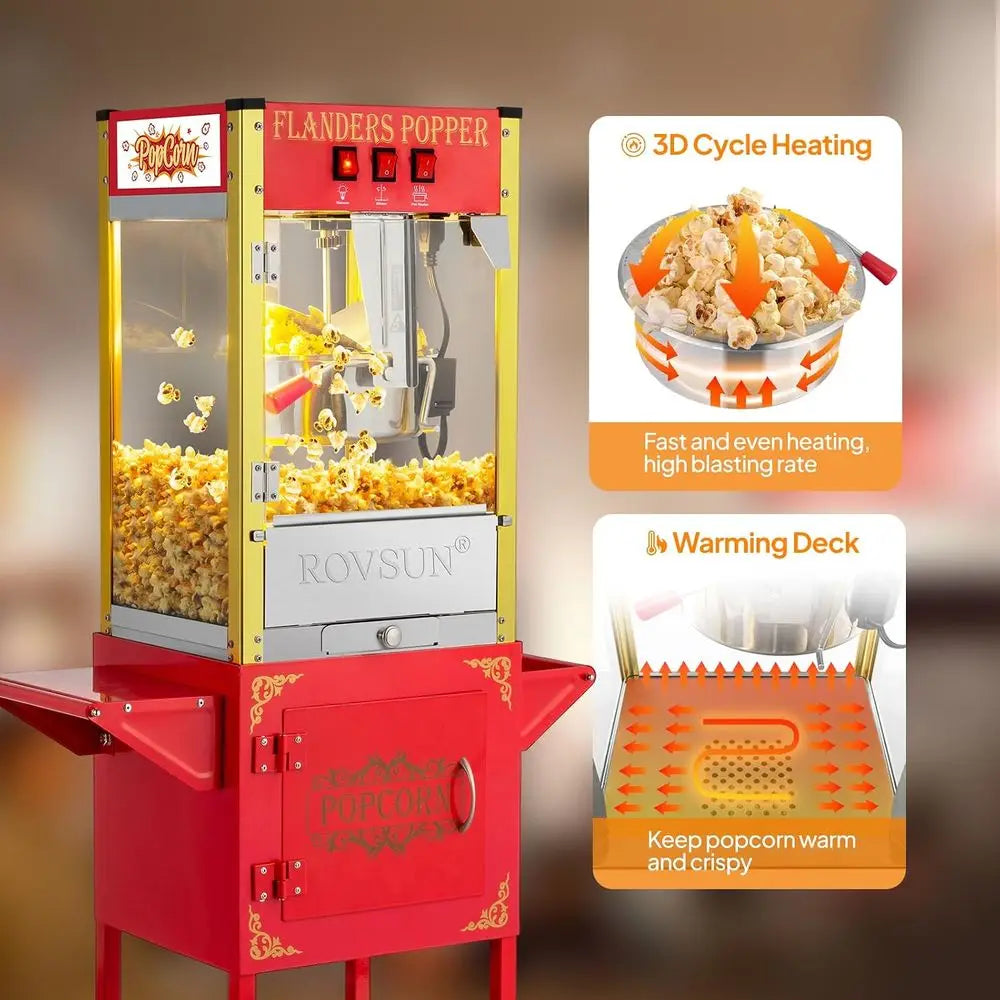 corn hine Movie Theater Style with Cart & Wheels, 8 Ounce Kettle Makes Up to 32 Cups corn Maker with corn Scoop, Oil Spoon & 3 c