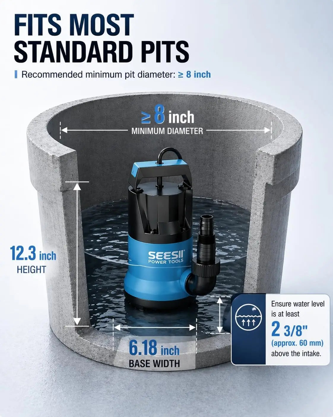 SEESII 1HP Submersible Water Pump 4755 GPH High Flow Electric Submersible Water Pump Portable Utility Pump Pool Pond Sump Flood Drainage Clean Water Transfer Pump Garden Water Removal