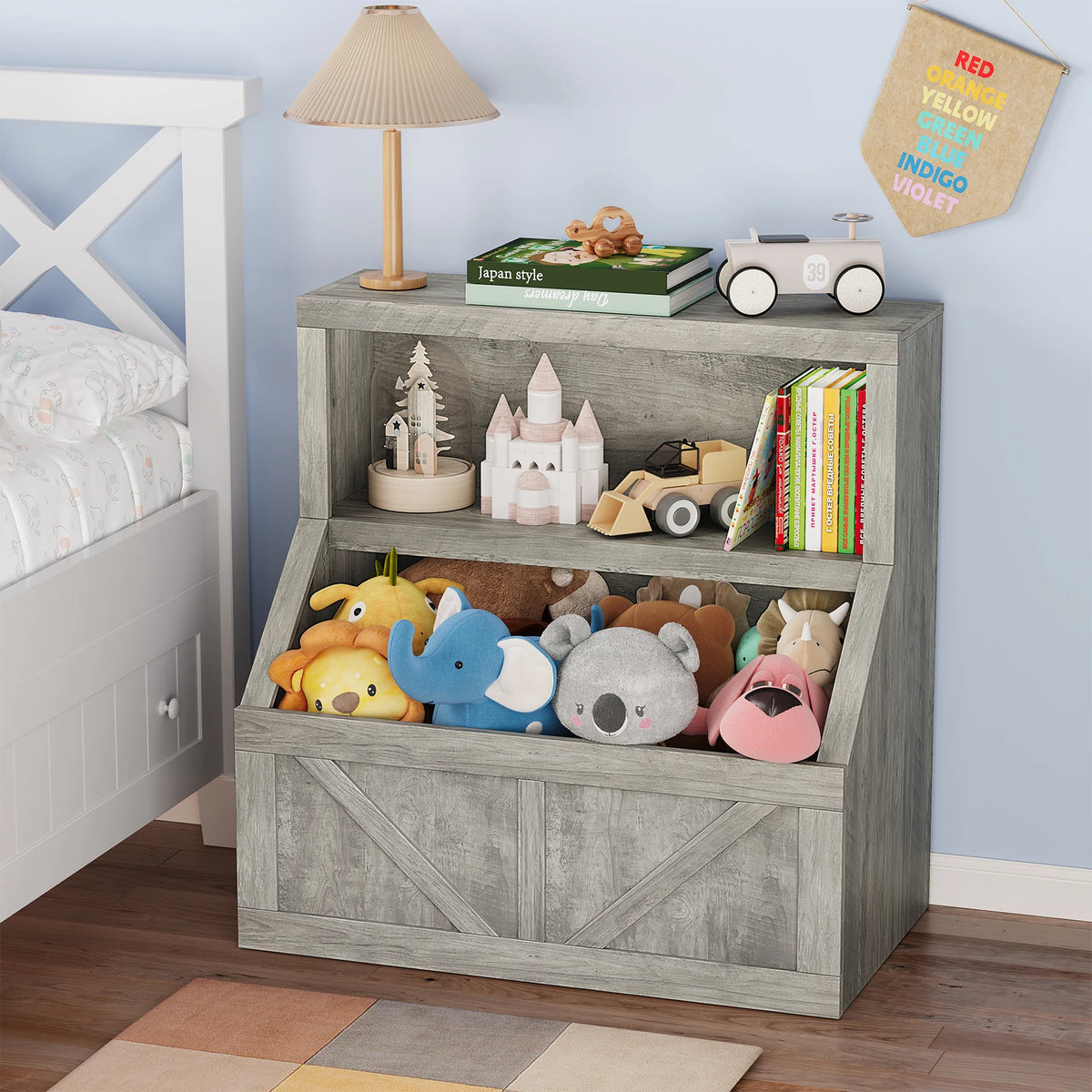 Kids Wooden Bookshelf And Toy Storage Organizer Cabinet