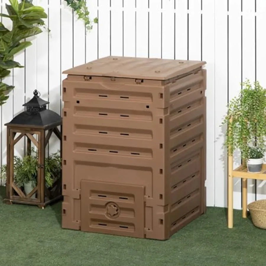 Outdoor Plastic Compost Bin With Dual Vented Sliding Doors