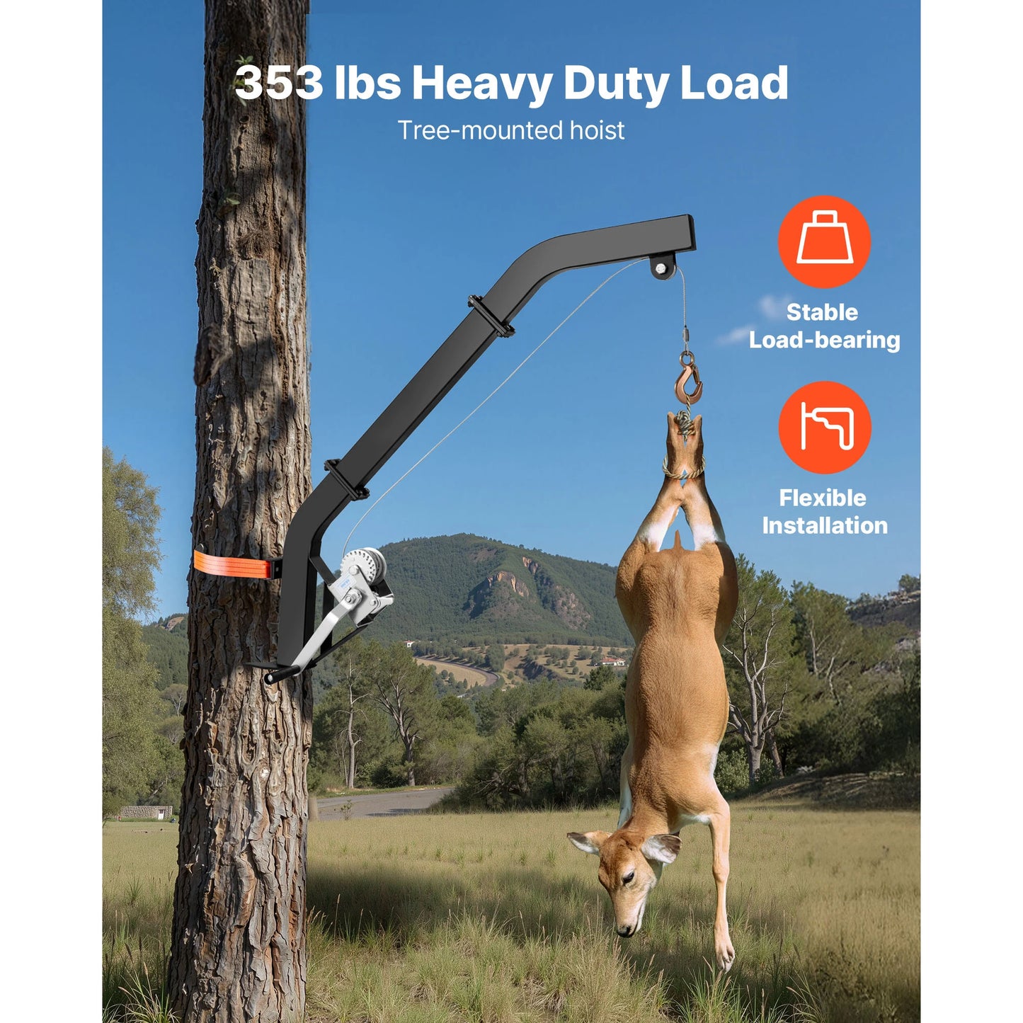 SucceBuy Tree Mounted Deer Hoist With Ratchet Strap Hunting Winch