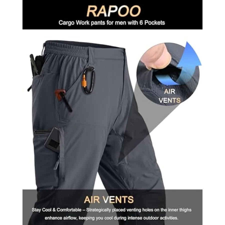 Rapoo Mens Hiking Pants Lightweight Water Resistant Breathable Nylon Cargo Pants with 6 Pockets