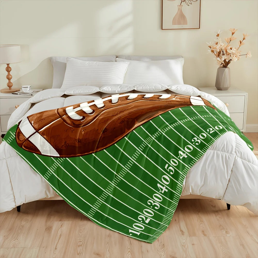 Football Field Numbers Printed Flannel Throw Blanket