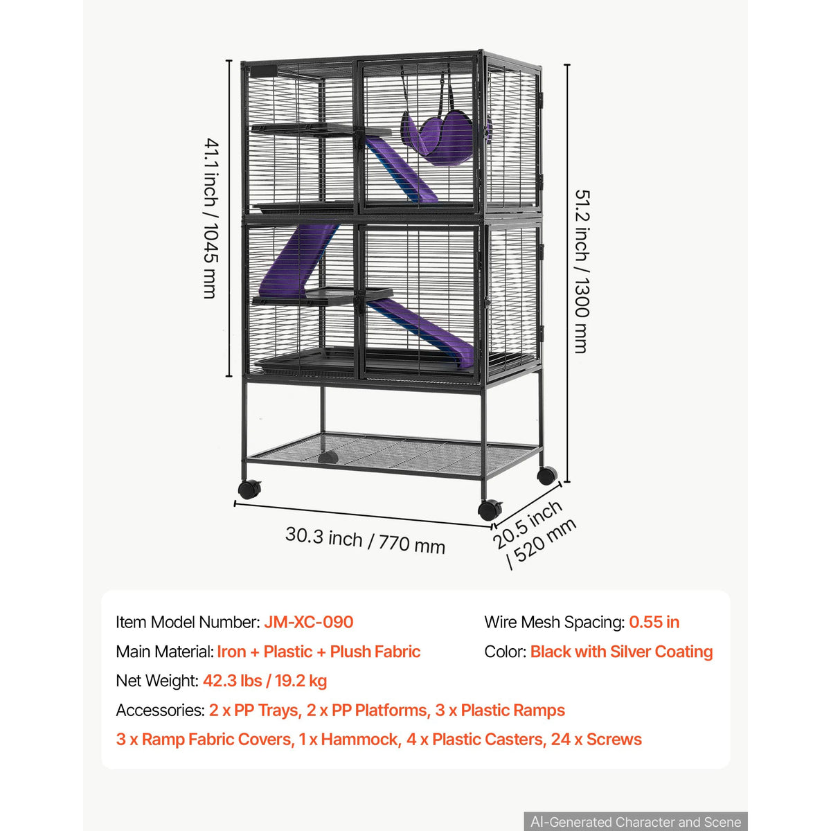 SucceBuy Rolling Small Animal Cage With Hammock And Ramp