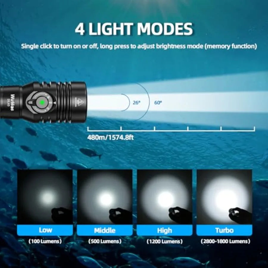 DL03 2800 Lumens Scuba Dive Light With Rechargeable Dual Beam