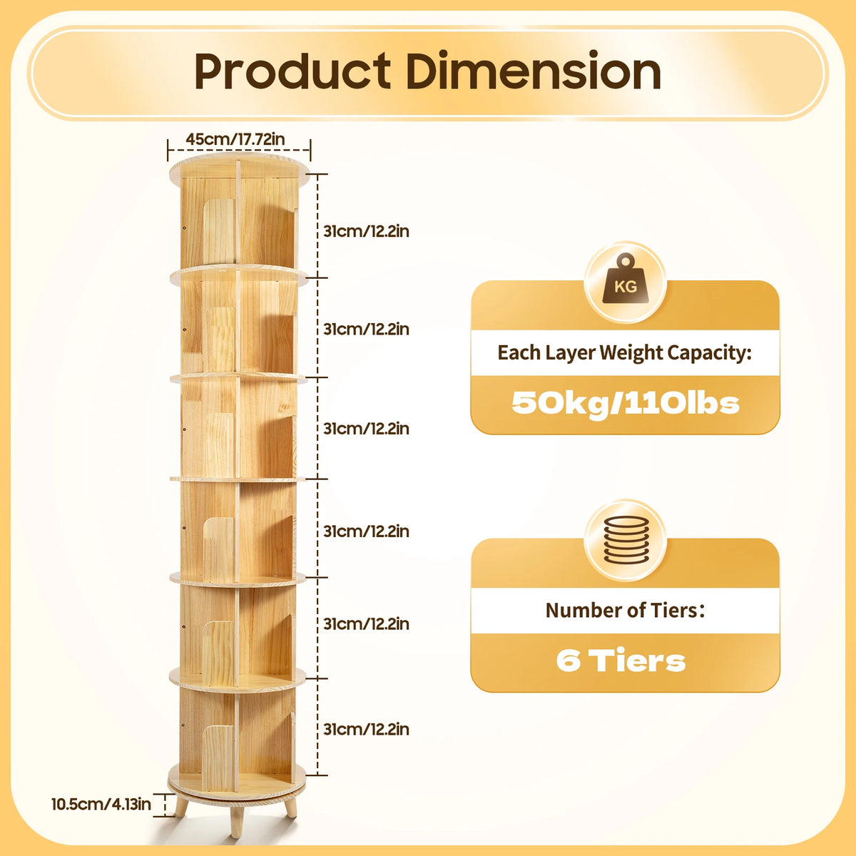 Round Rotating Bookshelf With Wooden Storage Rack For Home