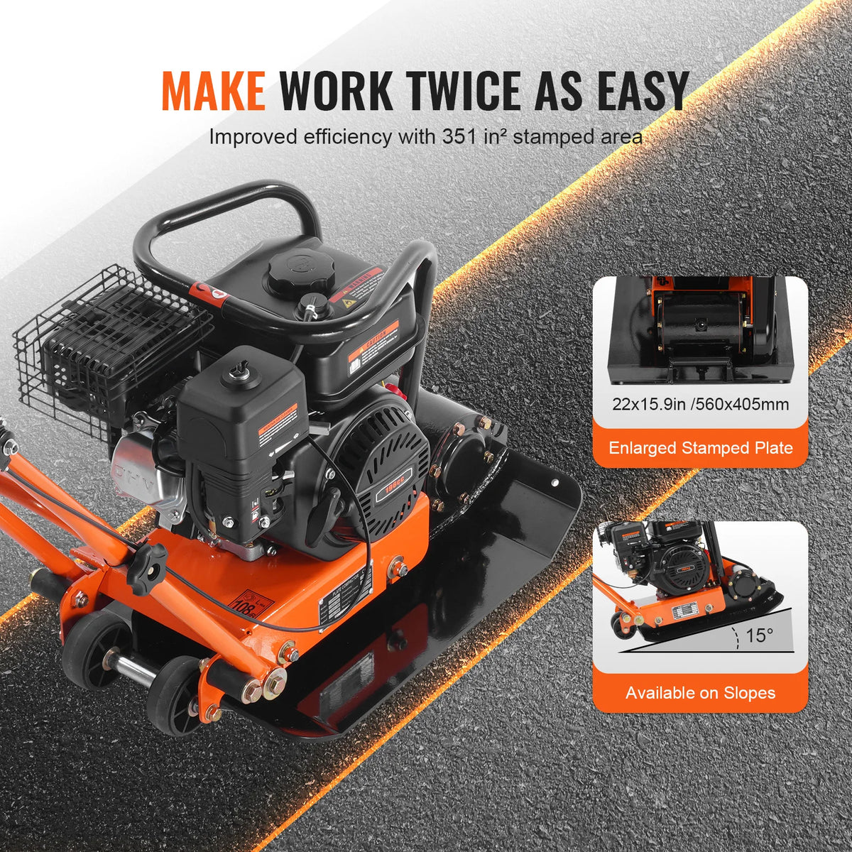 SucceBuy Gasoline Plate Compactor 2.8/6.5 HP Force Vibratory Compaction Tamper For Walkways, Patios, Asphalts, Paver Landscaping