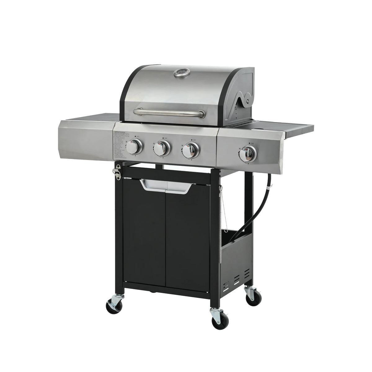 Stainless Steel Propane Grill 3 Burner Gas Grill with Side Burner for Outdoor BBQ Camping