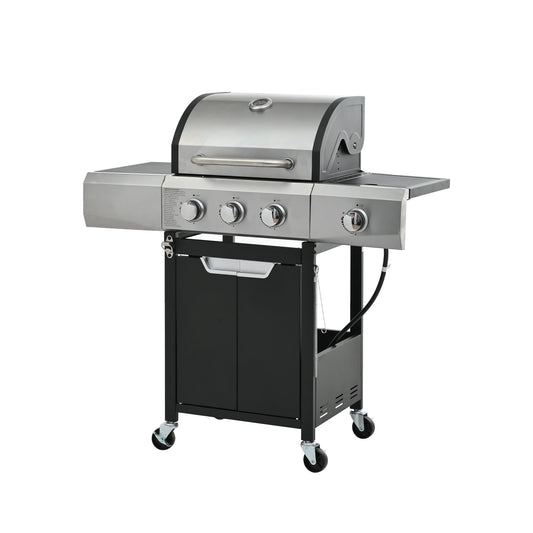 Stainless Steel Propane Grill 3 Burner Gas Grill with Side Burner for Outdoor BBQ Camping