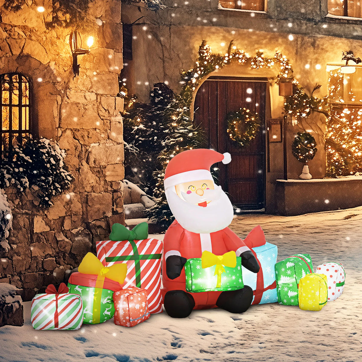 Christmas Inflatable Santa Claus With Gift Boxes Led Lights
