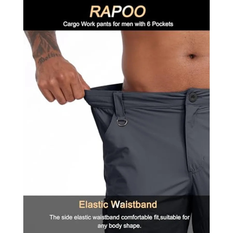 Rapoo Mens Hiking Pants Lightweight Water Resistant Breathable Nylon Cargo Pants with 6 Pockets