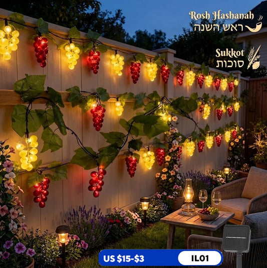 Solar Artificial Grape Vine Garland For Hanukkah And Passover Decor