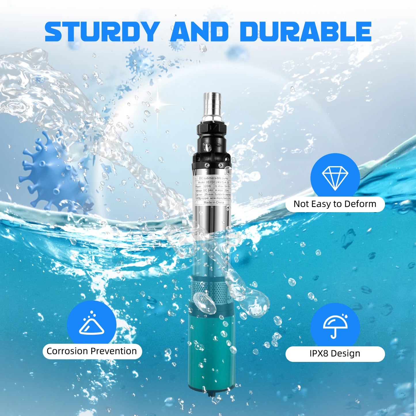Bymaocar 24V DC Deep Well Submersible Water Pump 320W