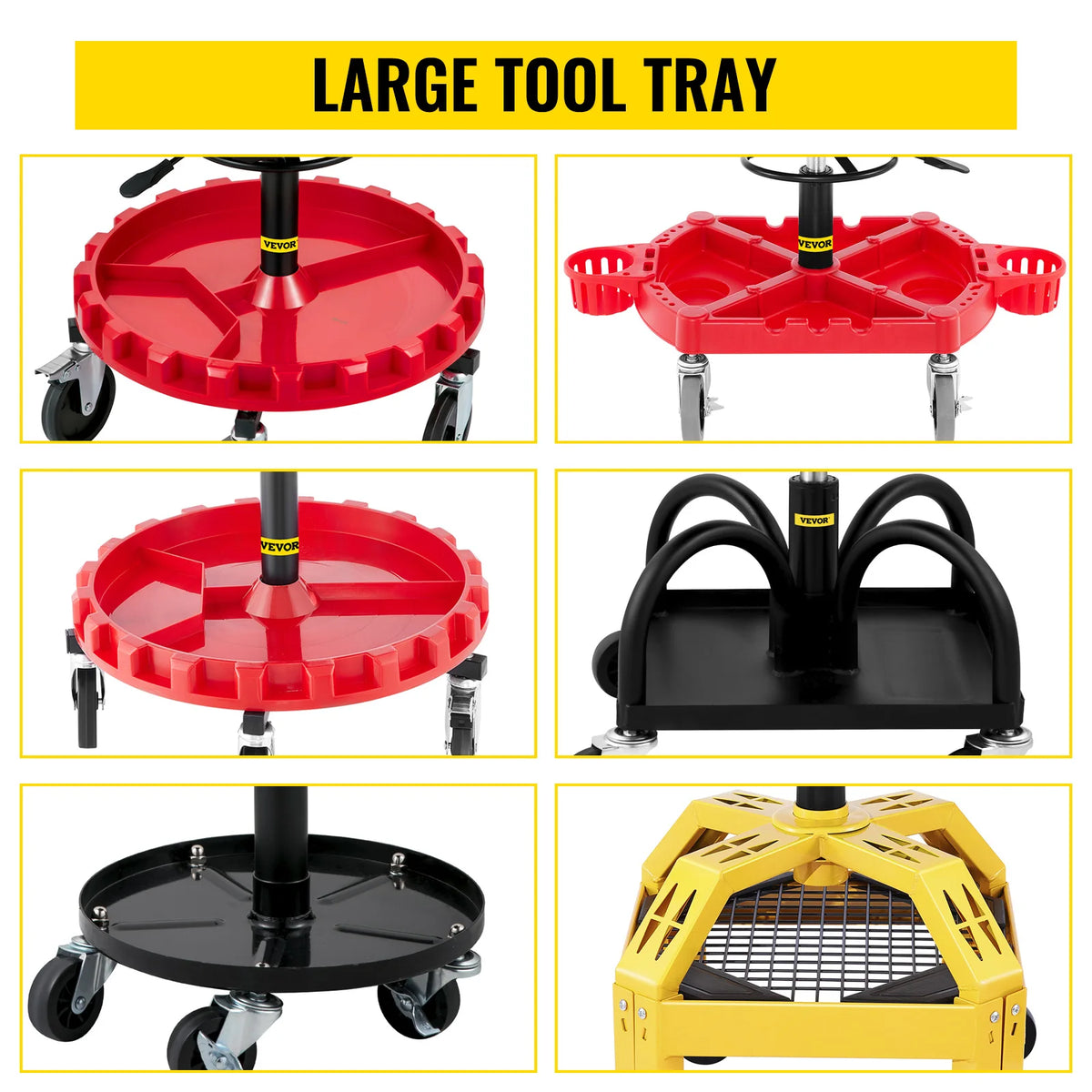 SucceBuy Adjustable Rolling Garage Stool With Tool Tray And Casters