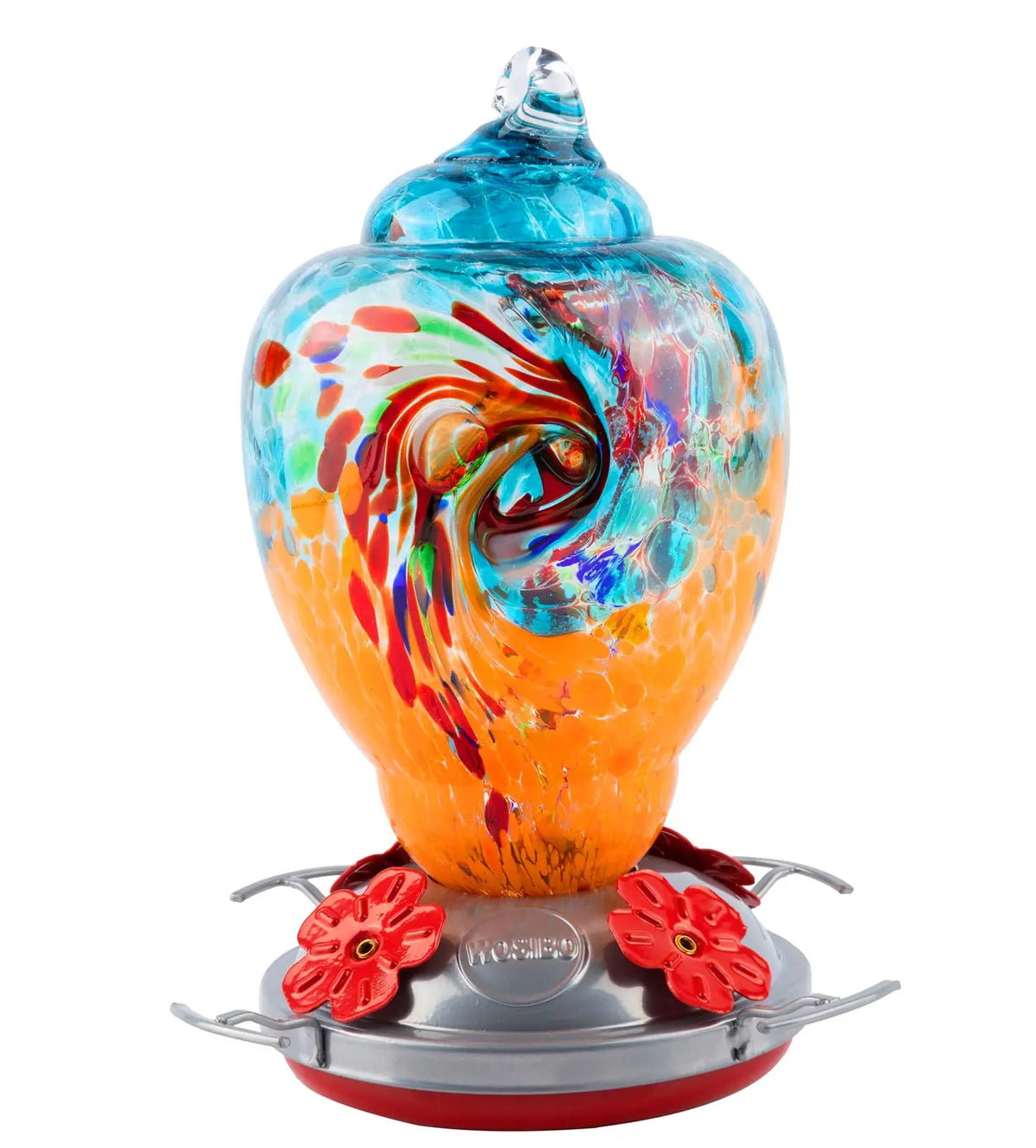 Hand Blown Glass Hummingbird Feeder With Ant Proof Tray