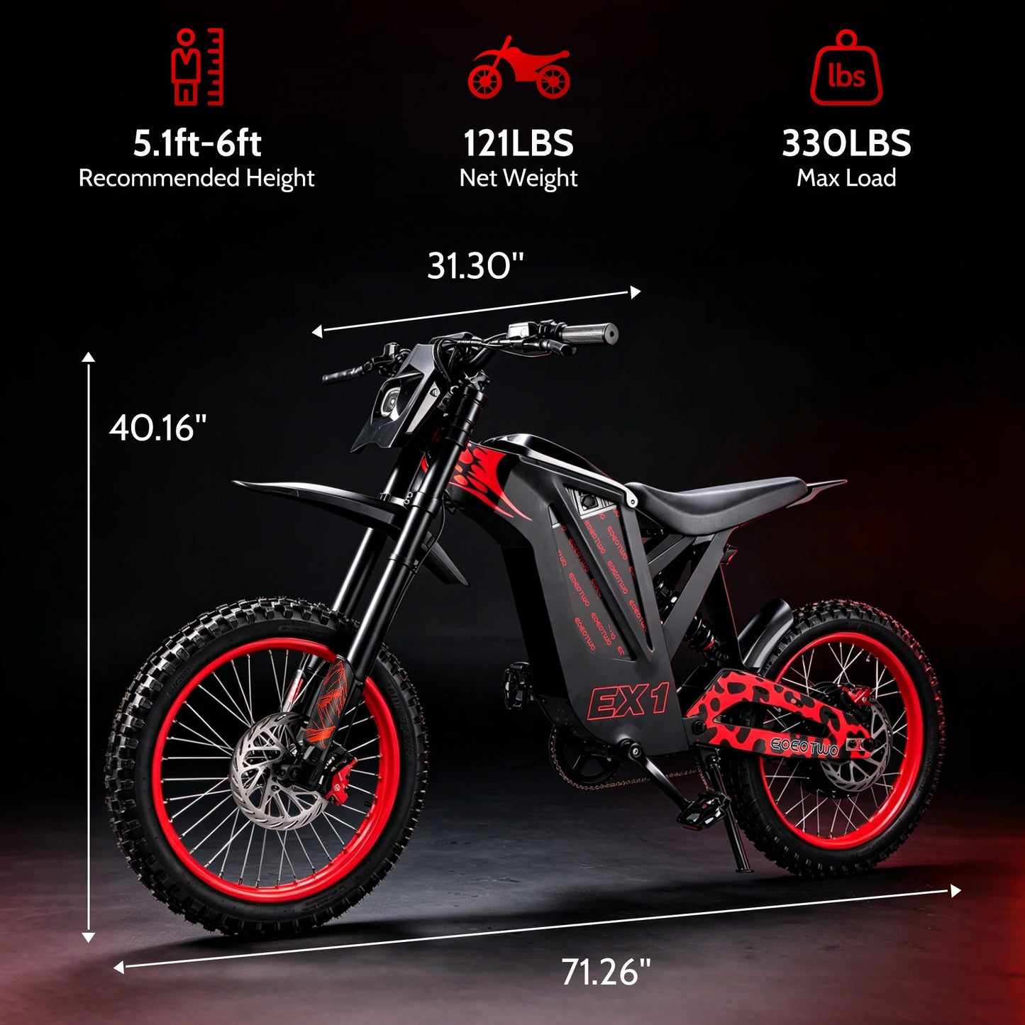 Electric Dirt Bike, 3000W 40MPH Electric-Motorcycle with 48V25AH Battery Ebike, Hydraulic Brakes & Full Suspensions Mountain Off-Road E Dirt Bike,for Teens & Adults