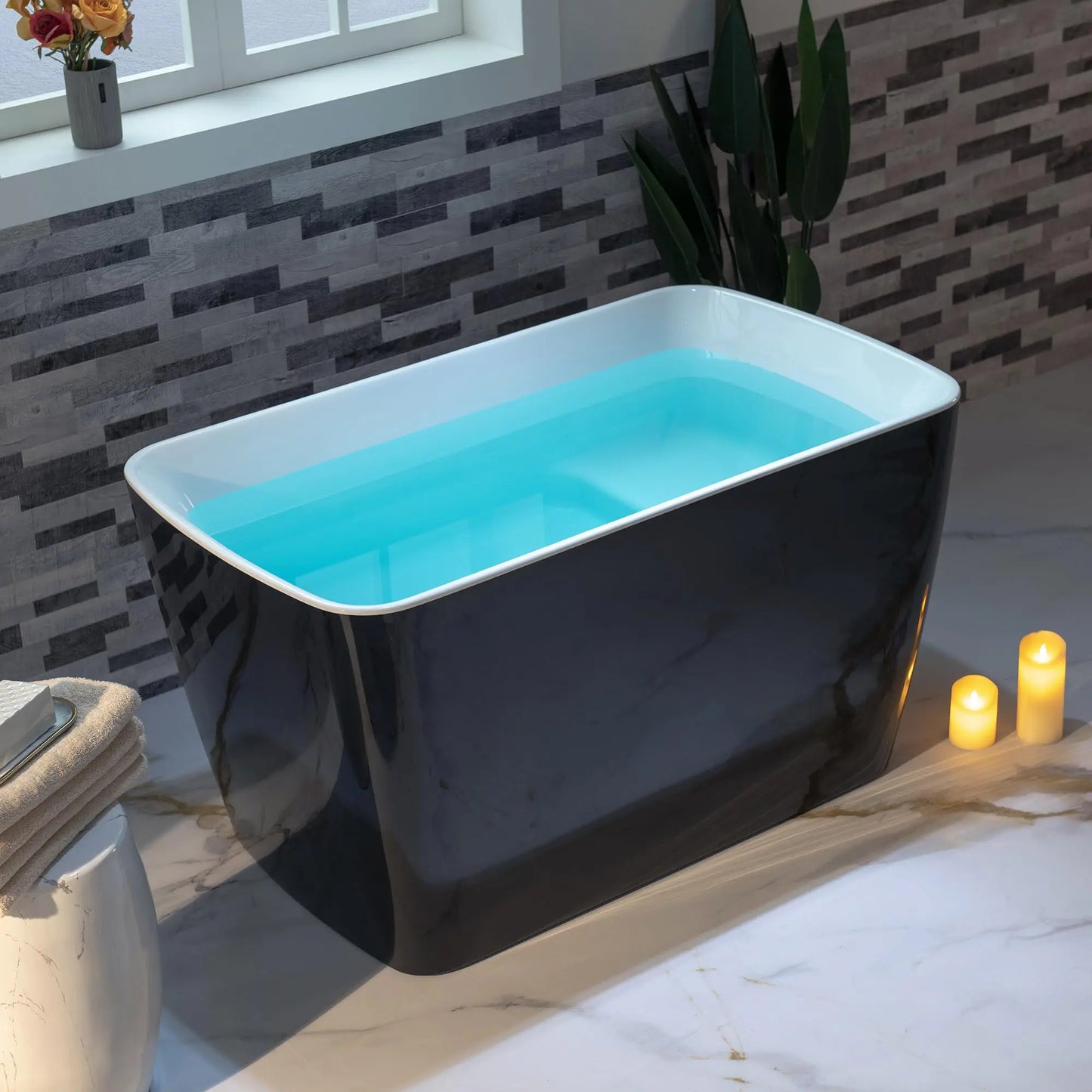 Shkl Acrylic Freestanding Soaking Bathtub With Chrome Overflow
