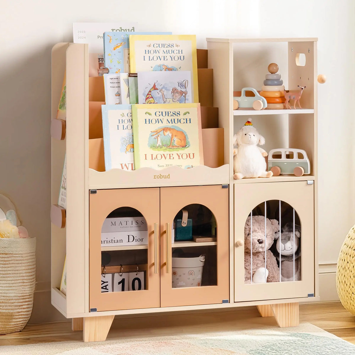 Robud Kids Wooden Bookshelf With Storage And Toy Organizer