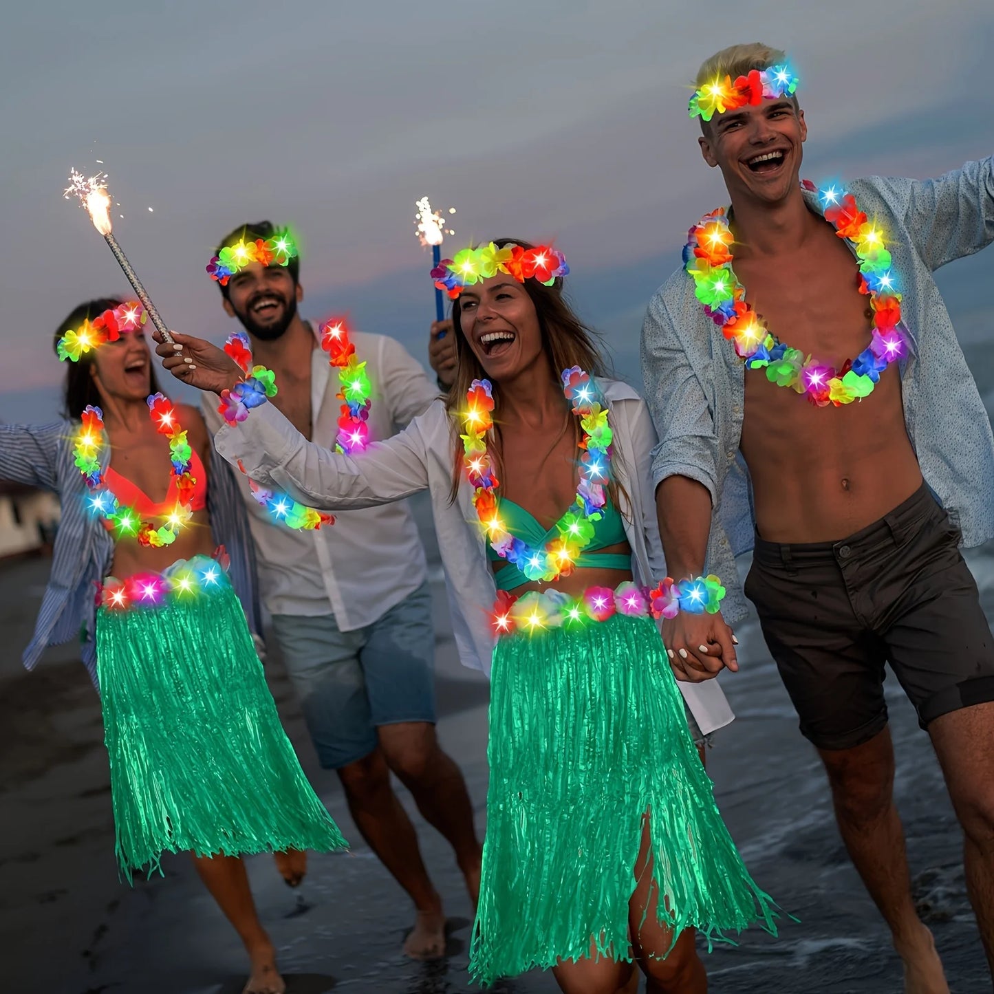 LED Illuminated Hawaiian Flower Party Lei Necklace Gift