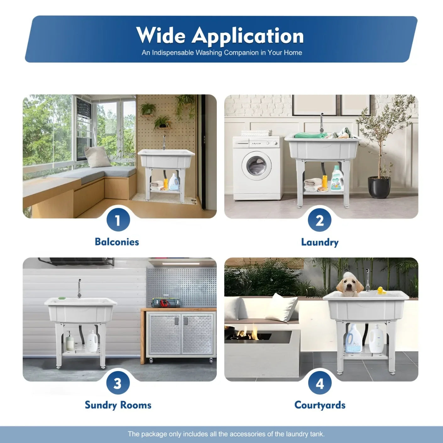 Bymaocar Freestanding Heavy Duty PP Utility Laundry Sink