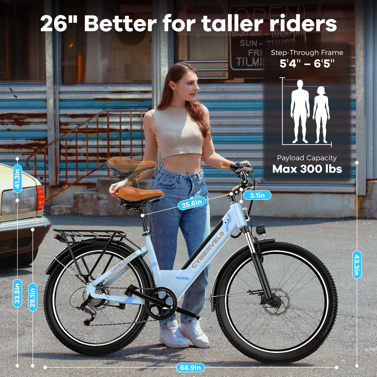 Cybervelo Urban Commute Step-Thru Electric Bike With 1000W Peak Motor