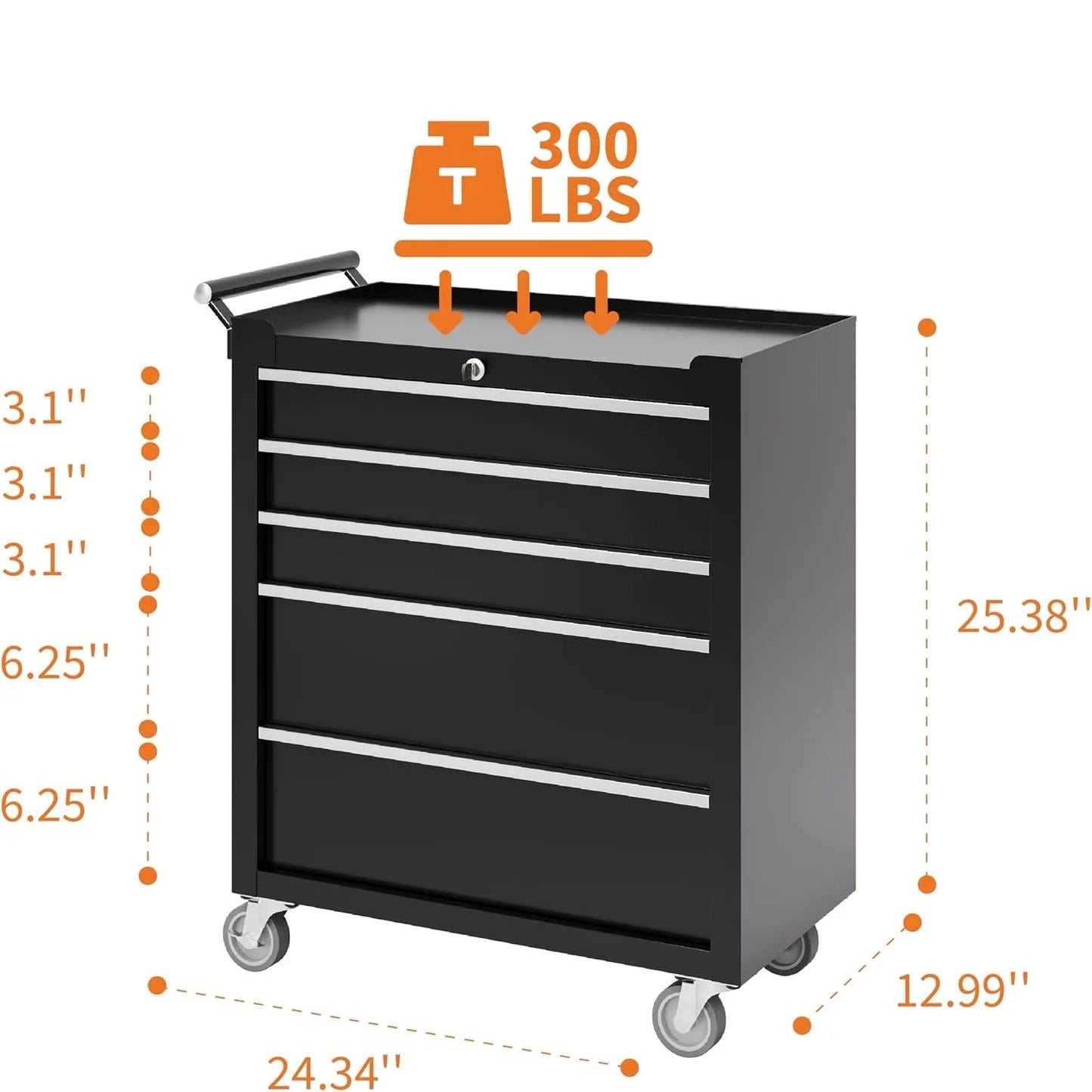 Heavy Duty Rolling Tool Chest With Five Lockable Drawers