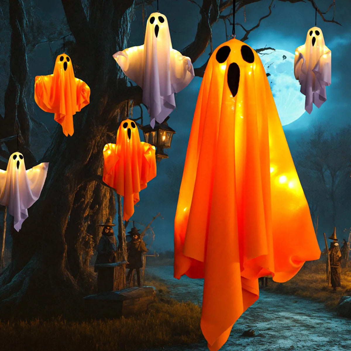 Hanging Ghosts Halloween Ornaments Resin Indoor Outdoor Home Decor