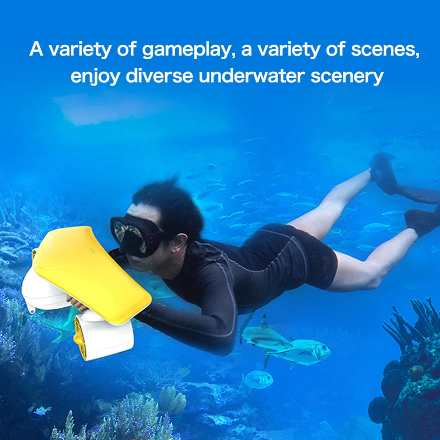 IP68 Waterproof Underwater Scooter 50m Diving Depth Dual Motor 2 Speed 12 kgf Thrust Portable Removable Battery Water Sea Scooter with Sport camera mount and Child Safety Lock for Snorkeling Swimming Diving