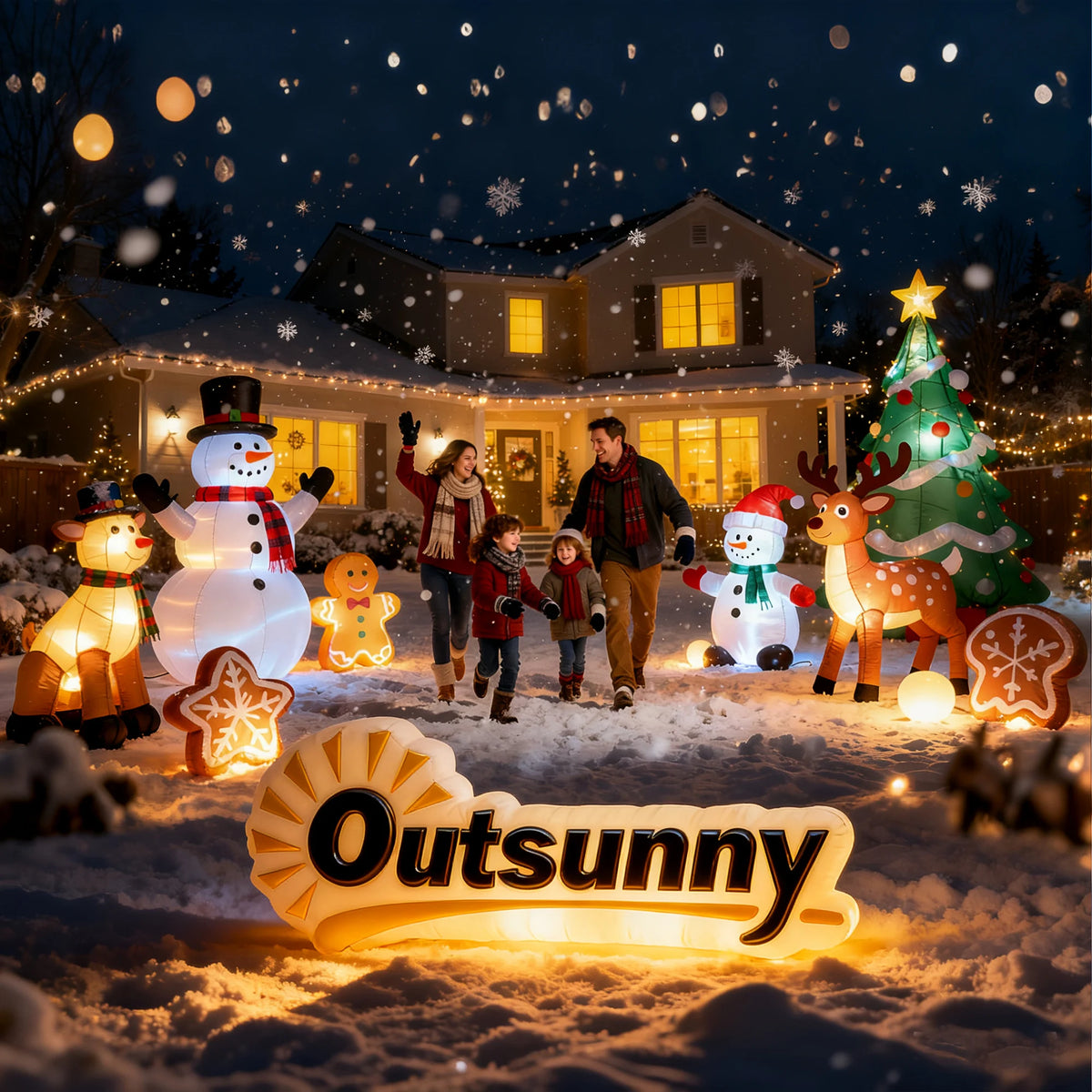 Christmas Outdoor Inflatable Polar Bear And Penguin Yard Decor