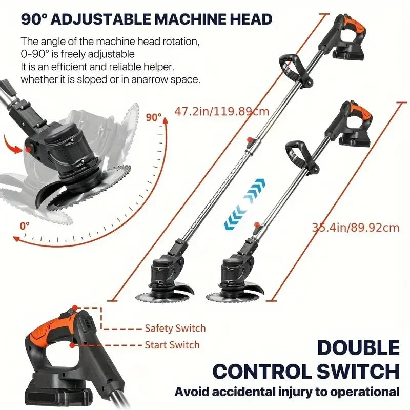 Wireless Electric Weed Trimmer And Lawn Edger With Dual Batteries