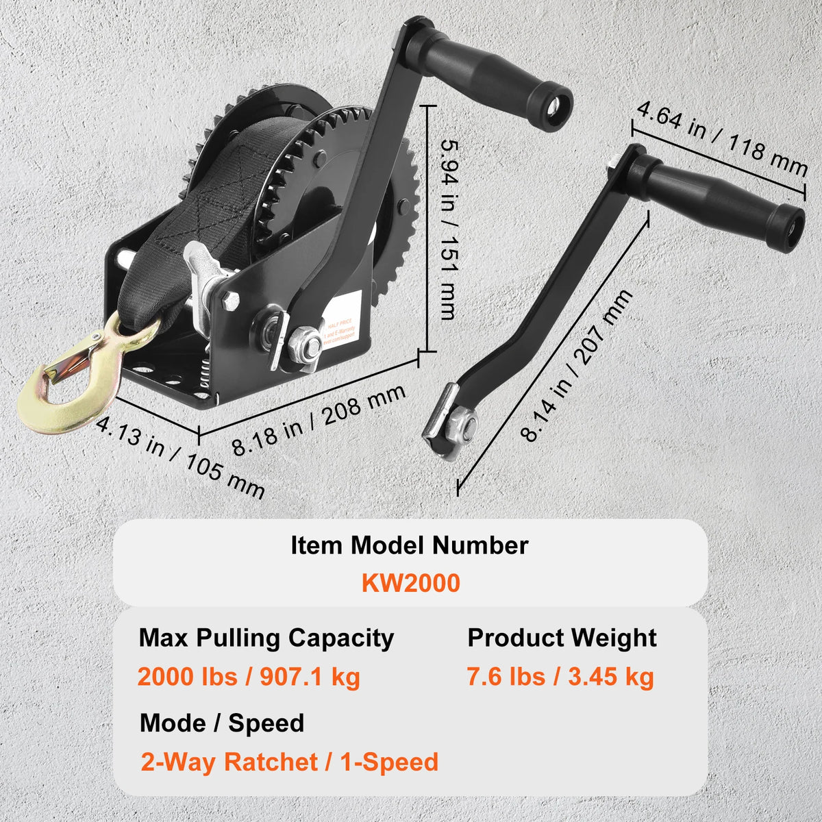 Succebuy Heavy Duty Manual Boat Trailer Winch With Ratchet Strap