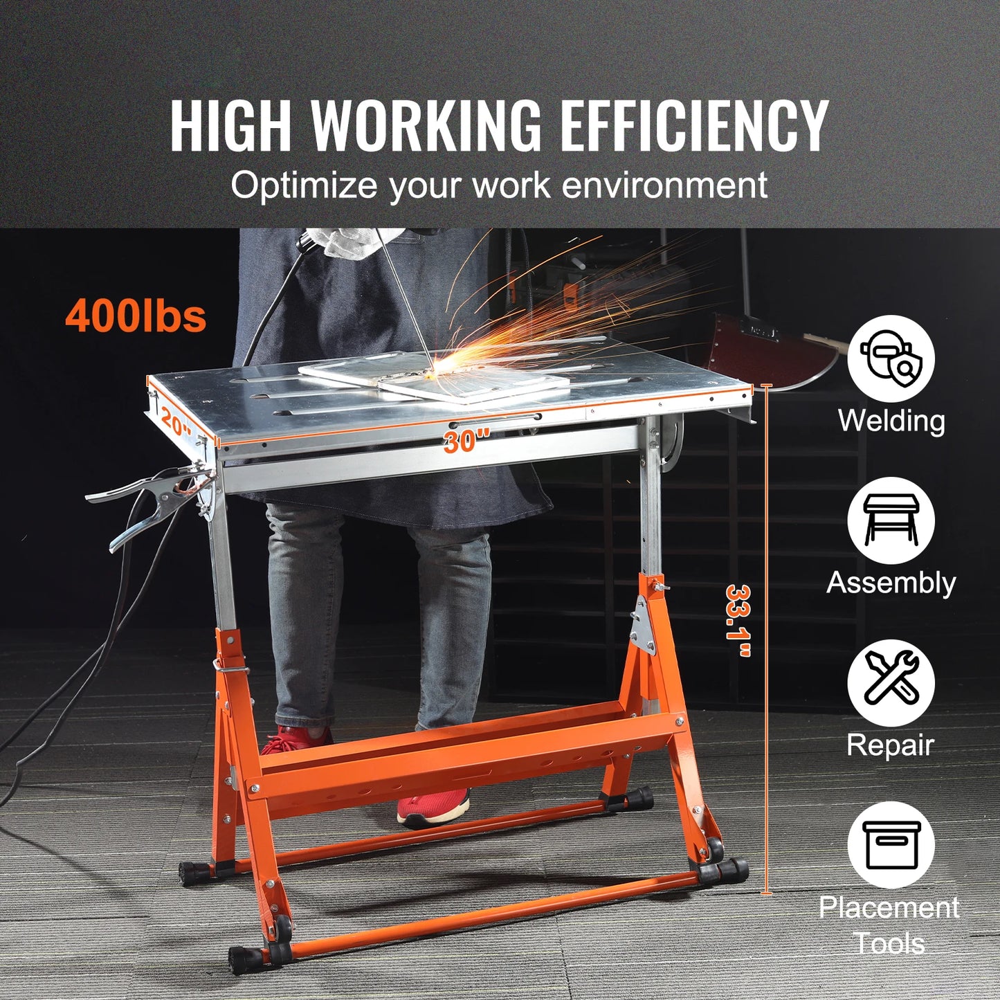 VEVOR Foldable Steel Welding Table With Adjustable Height