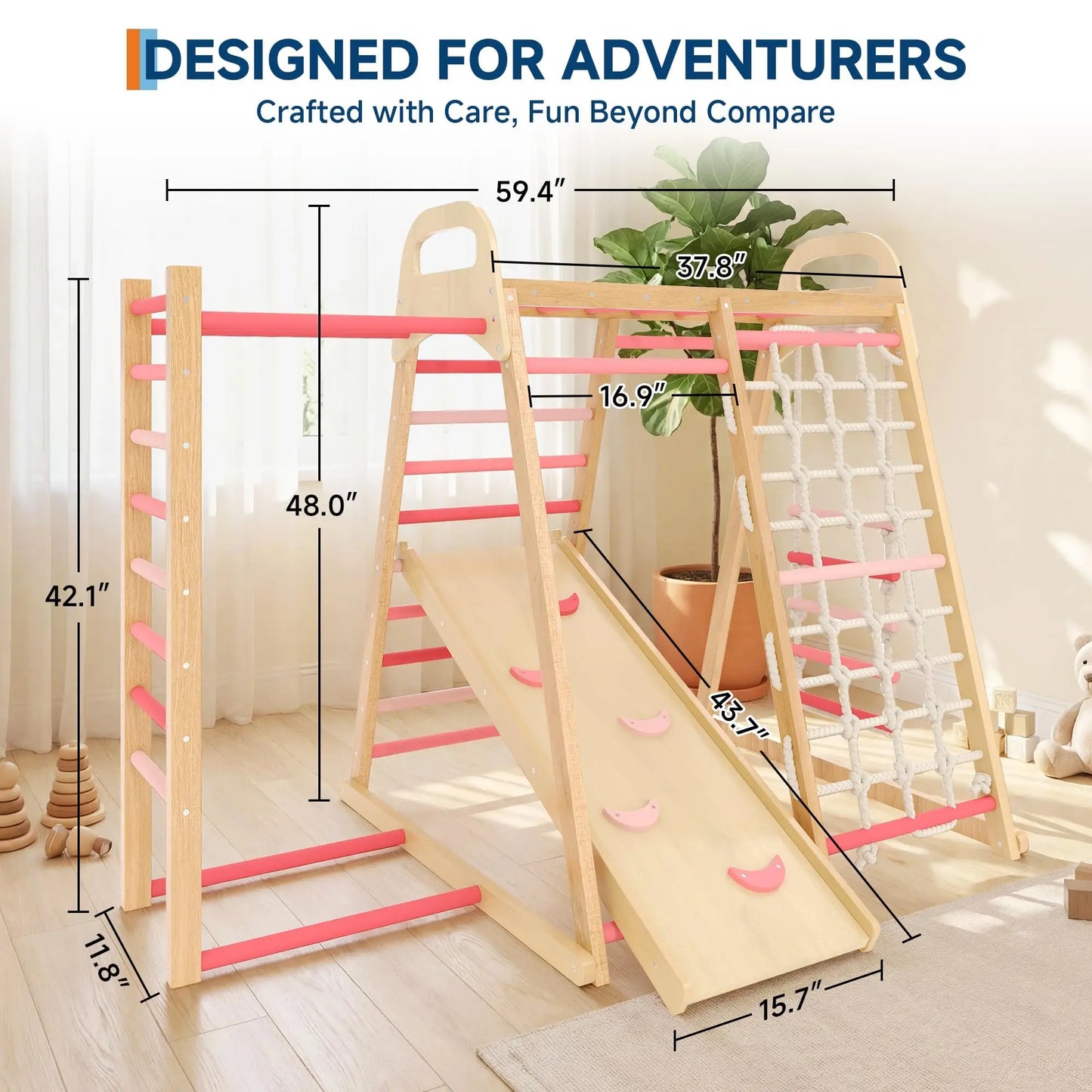 HiMiss Foldable Wooden Climbing Triangle Indoor Jungle Gym