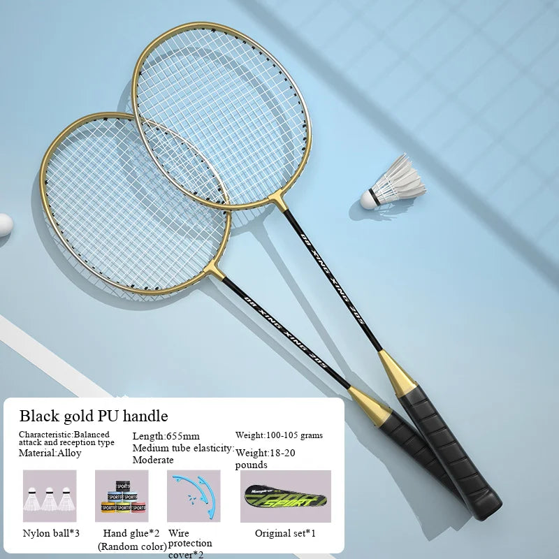 Black Gold Iron Alloy Badminton Rackets Ultra-light Durable Double Badminton Racket Set For Adults With Carrying Bag By Beginner
