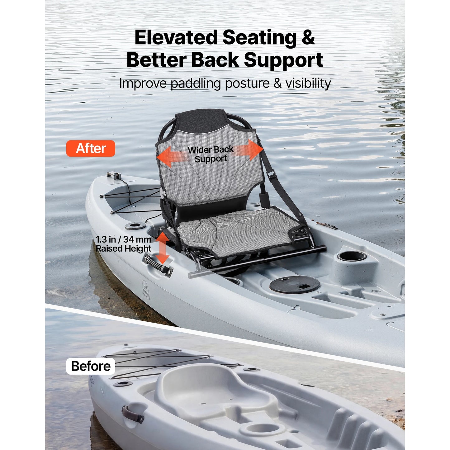 SucceBuy Aluminum Kayak Seat With Adjustable Back Support