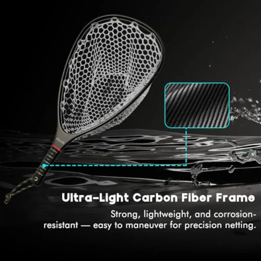 Carbon Fiber Fly Fishing Landing Net With Soft Rubber Mesh