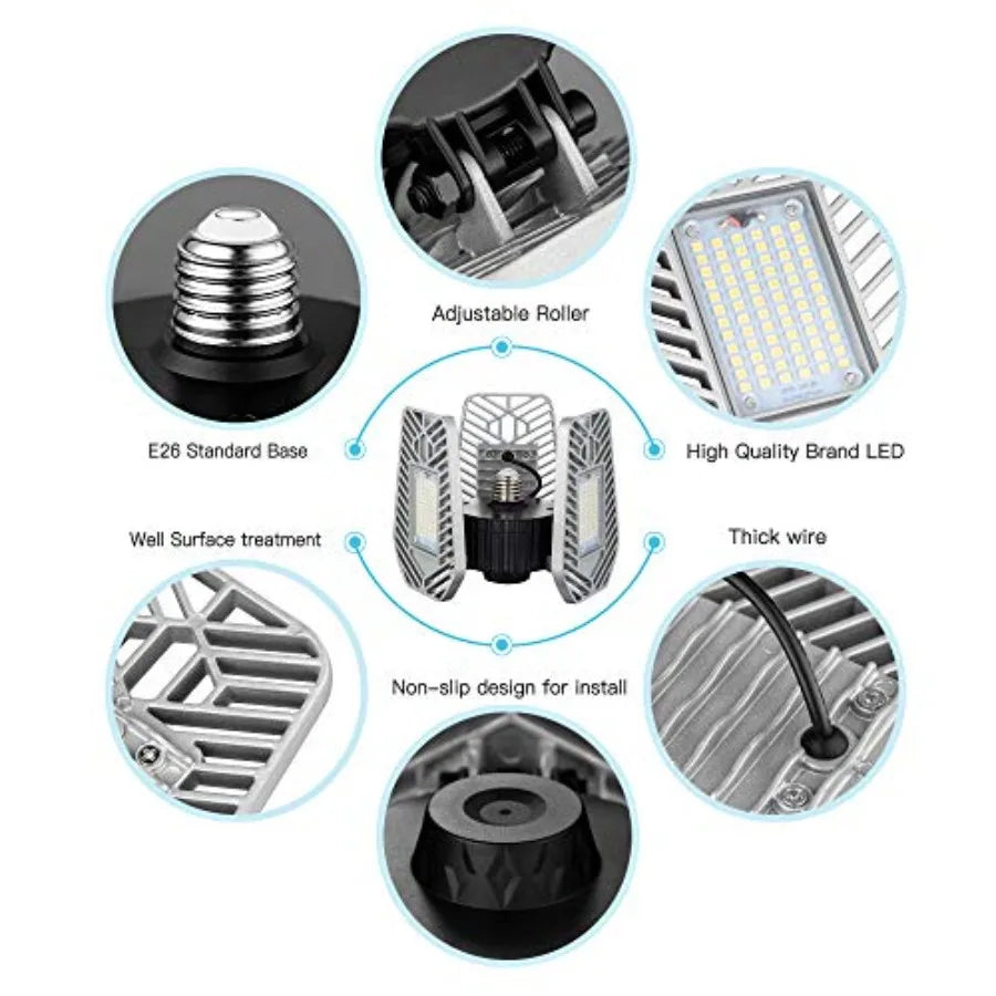 Deformable LED Garage Ceiling Light Adjustable Solar Shop Lamp