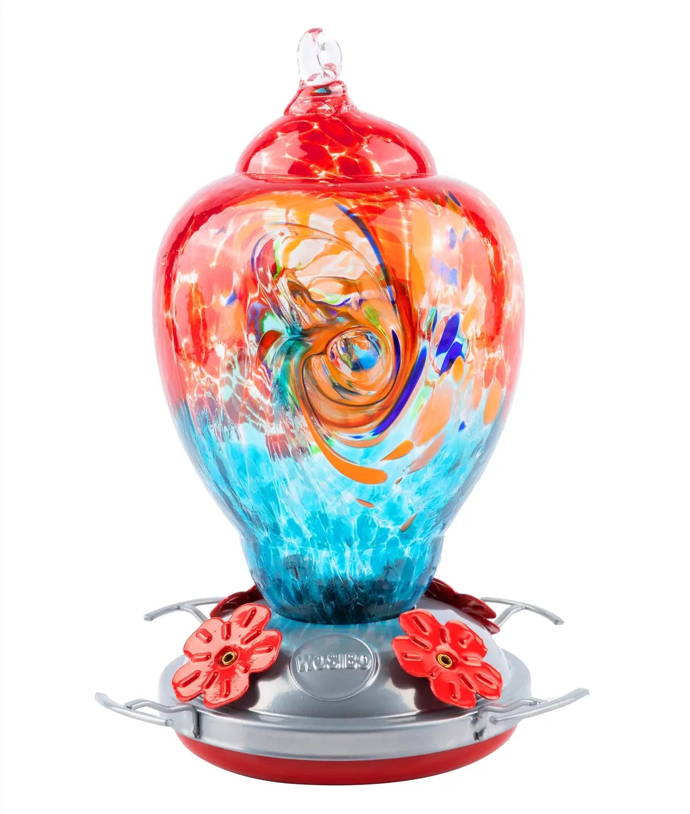 Hand Blown Glass Hummingbird Feeder With Ant Proof Tray