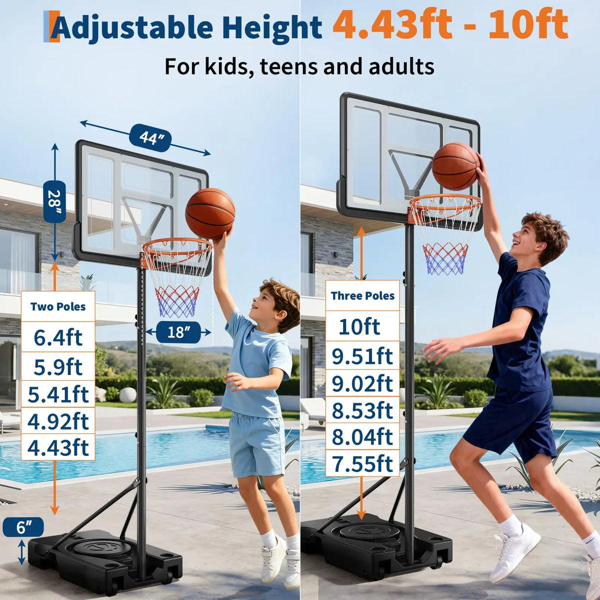 HiMISS Portable Outdoor Adjustable Basketball Hoop With Wheels