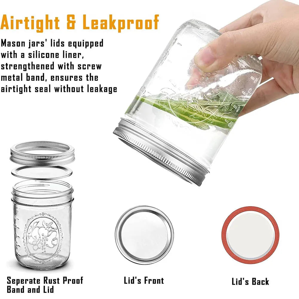 Wide Mouth Mason Glass Jars With Airtight Metal Lids