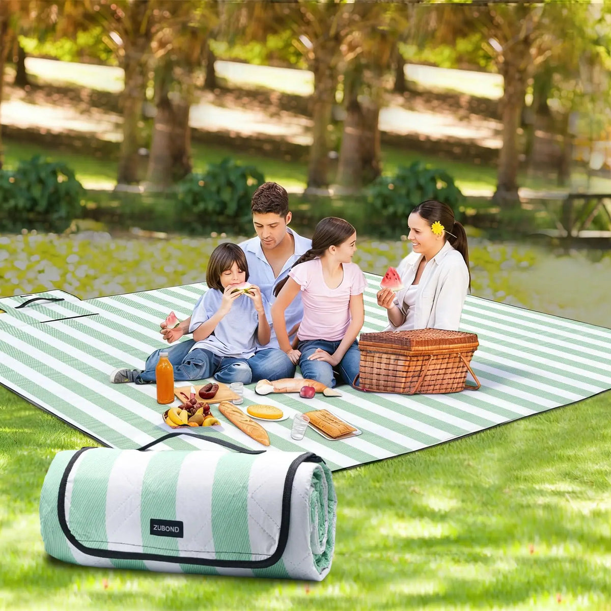 Gingham Picnic Blanket 80"×80", Waterproof Sandproof Foldable Outdoor Beach Camping Mat, Portable Travel Essential for Lawn Park Music Festival Gift
