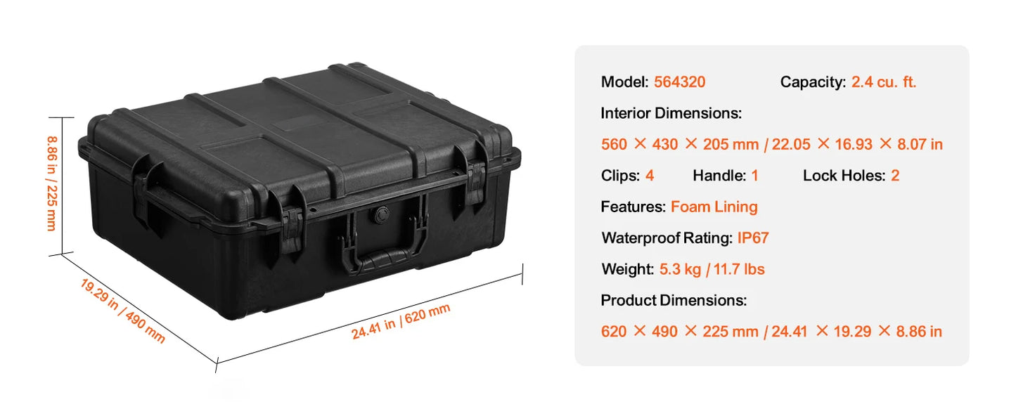SucceBuy IP67 Waterproof Hard Case With Protective Foam Inserts