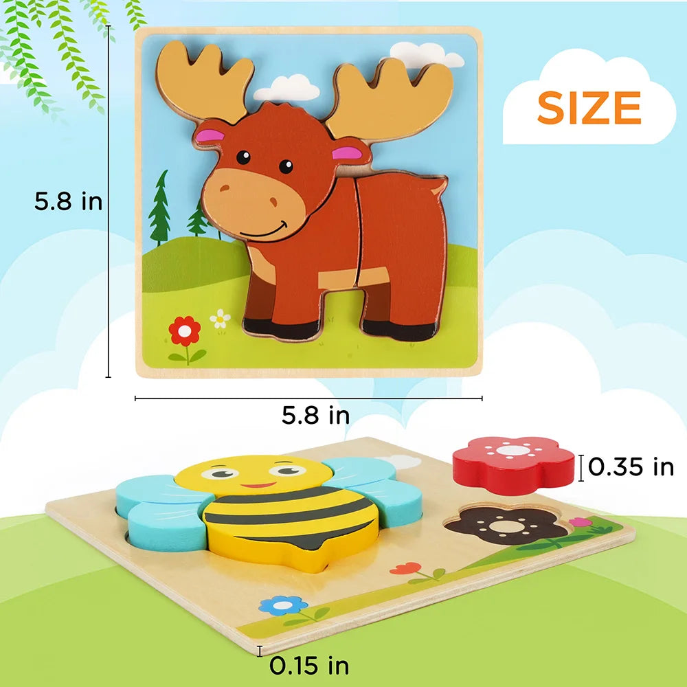 Educational Animal Wooden Puzzles Learning Toys For Toddlers