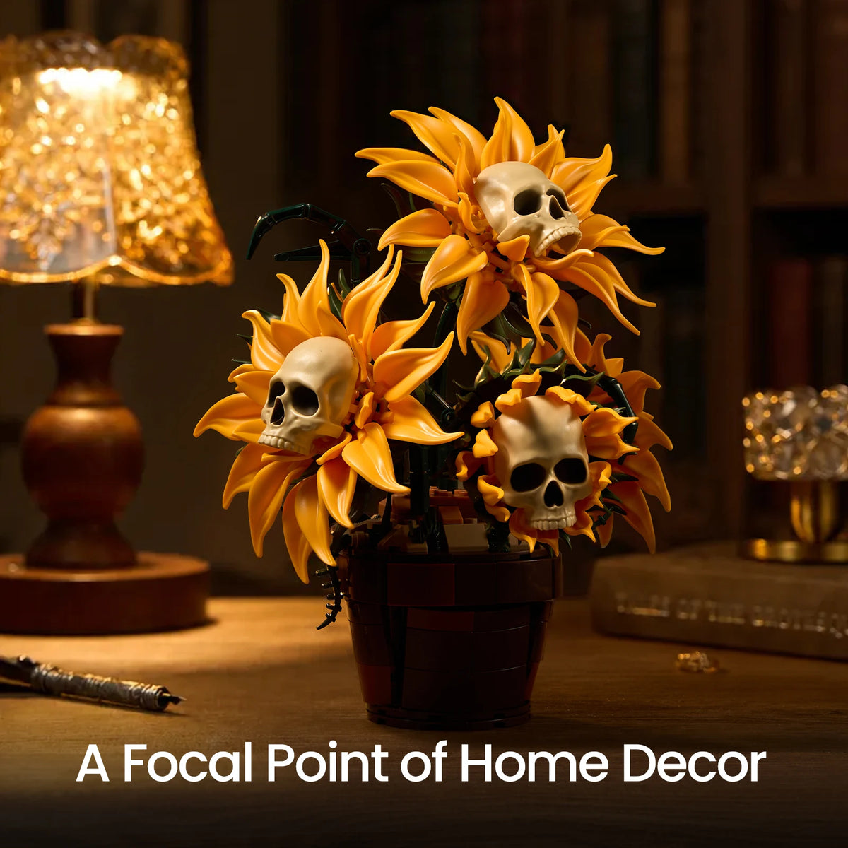 Gothic Skull Sunflower Building Blocks Set Home Decor Gift